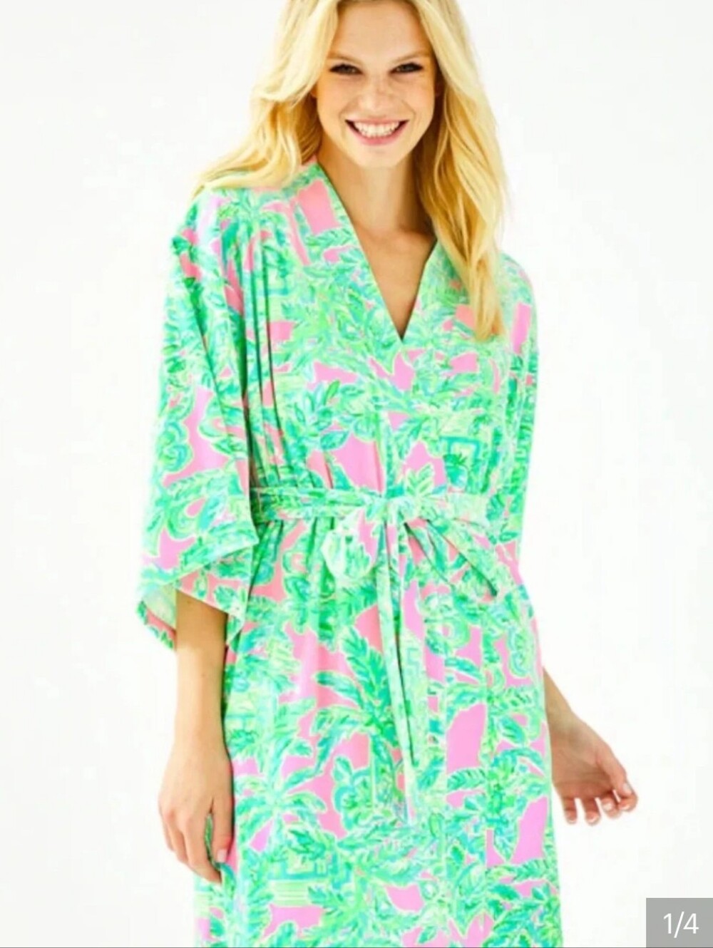 Lilly Pulitzer Women’s Pink & Green Floral Bath Robe - Size L/XL